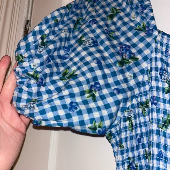 Jessa Kae Blueberry Muffin Checkered Midi Dress with Floral Details - Picture 3 of 6